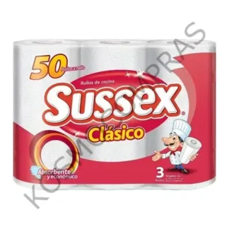 Rollo de Cocina Sussex Doble Hoja de 3 unidades x 50 Paños